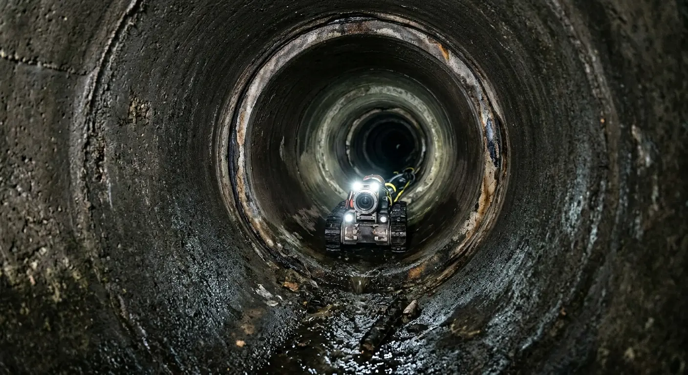 Robotic sewer camera inspecting pipe interior for Sewer Line Repair in North Stonington